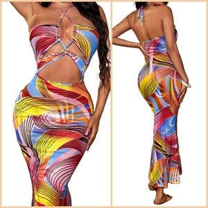 ALLOVER Print Lace Up Cover Up